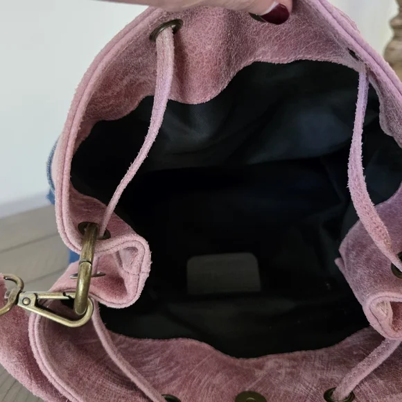 Vera Pelle Made In Italy Levi Strauss Jeans Boho Chic Bag With Pink Vegan Trim - Picture 3 of 11